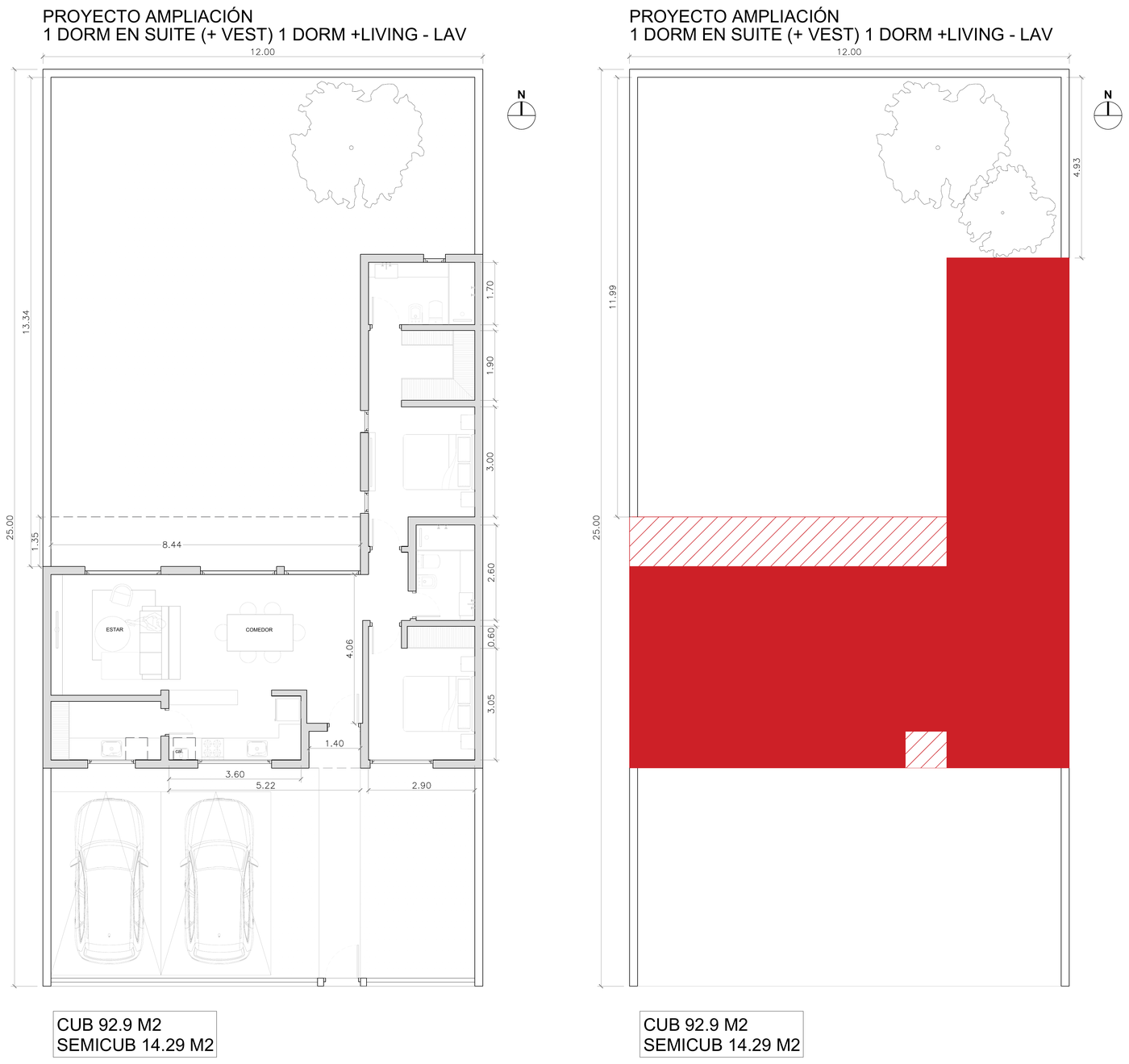 Planta de la ampliación con suite, vestidor, dormitorio, living y lavadero